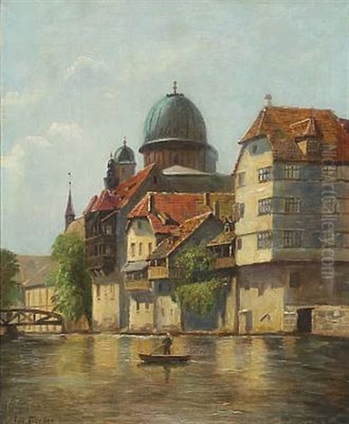 Scenery From Nurnberg In Germany With Channel Oil Painting by August Fischer