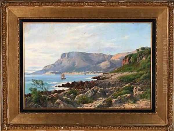 Summer Day At Mentone, Italy Oil Painting by August Fischer