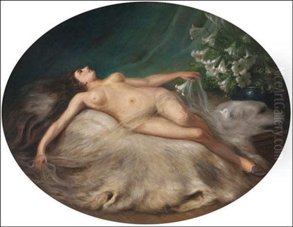 Lepaava Kaunotar (resting Beauty) Oil Painting by August Fischer