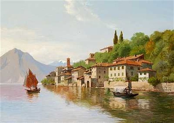 Gandrio Ved Luganosoen Oil Painting by August Fischer