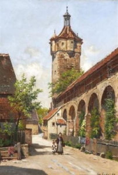 Beim Klingentor In Rothenburg O. D. Tauber Oil Painting by August Fischer