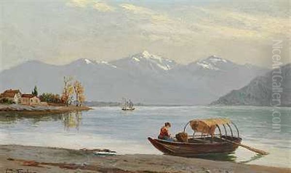 Ved Luganosoen Oil Painting by August Fischer