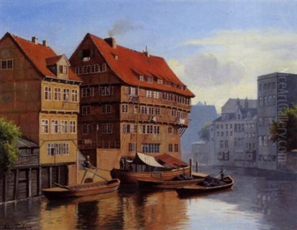 Kanlapartie In Hamburg Oil Painting by August Fischer