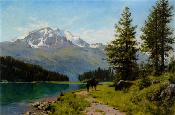 En Sommerdag Ved Silssoen I Schweiz Oil Painting by August Fischer