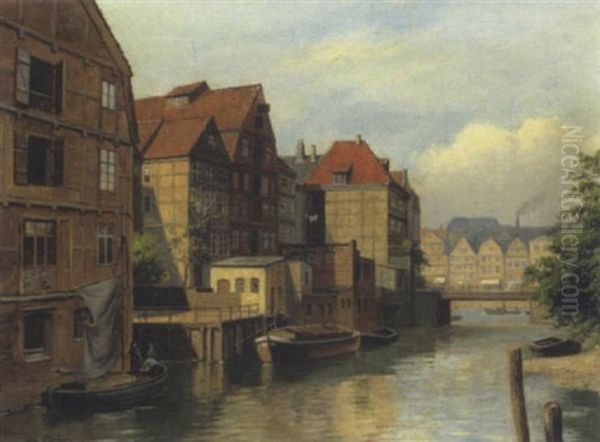 Partie In Hamburg Oil Painting by August Fischer