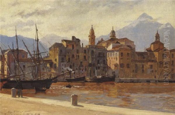 Havneparti I Palermo Oil Painting by August Fischer