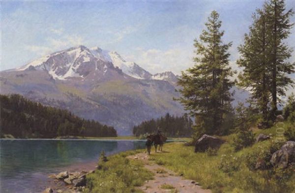 En Sommerdag Ved Silsoen I Schweiz Oil Painting by August Fischer