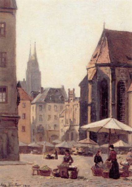 Parti Fra Hauptmarkt I Nurnberg Oil Painting by August Fischer