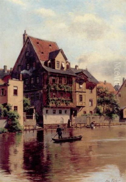 Hus Ved Pegritzfloden I Nurnberg Oil Painting by August Fischer