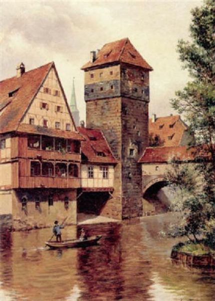 Rakkerens Tarn I Nurnberg Oil Painting by August Fischer