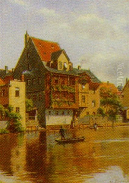 Hus Ved Pegnitz Floden I Nurenberg Oil Painting by August Fischer