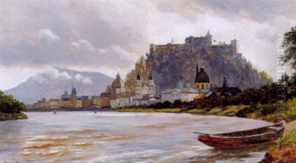 Udsigt Mod Salzburg Oil Painting by August Fischer