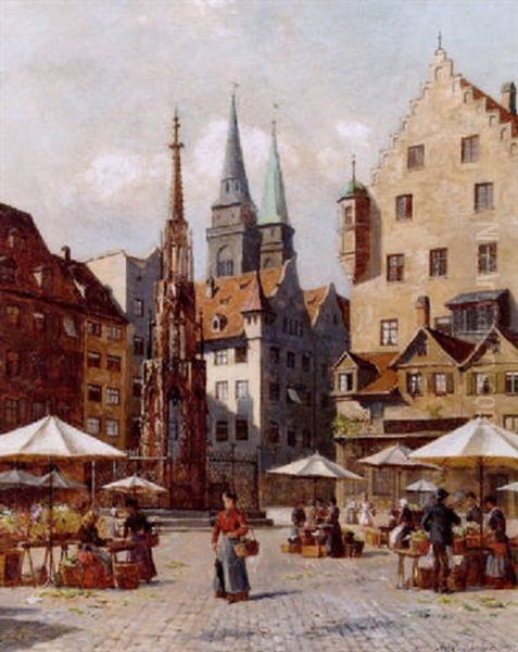 Parti Fra Hauptmarkt I Nurnberg Oil Painting by August Fischer