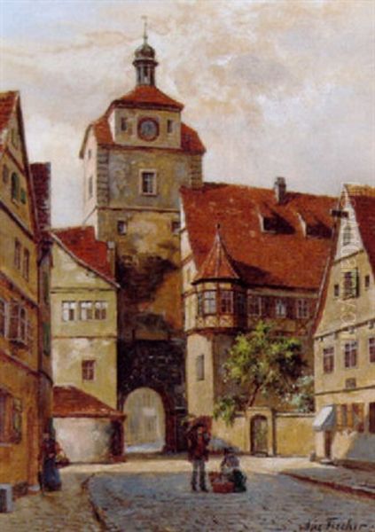 Weiser Turm I Rothenburg Oil Painting by August Fischer