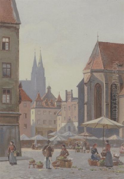 Frugttorvet I Nurnberg Oil Painting by August Fischer