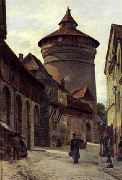 Gadeparti I En Tysk By Oil Painting by August Fischer