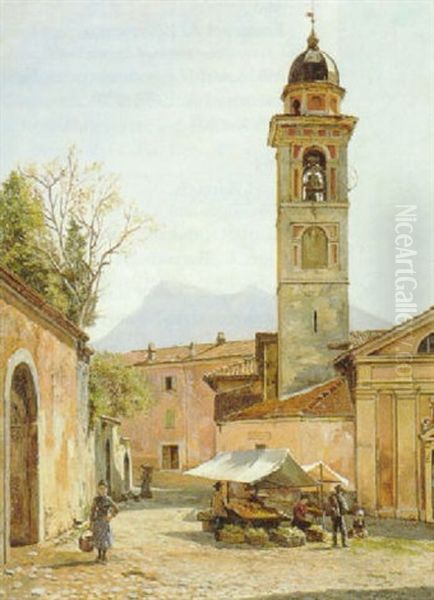 Fra Massagno Ved Lugana Oil Painting by August Fischer