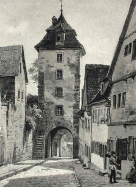 Fra Rothenburg Oil Painting by August Fischer