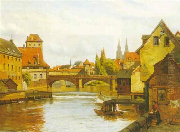 View Of Nuremburg, Germany Oil Painting by August Fischer