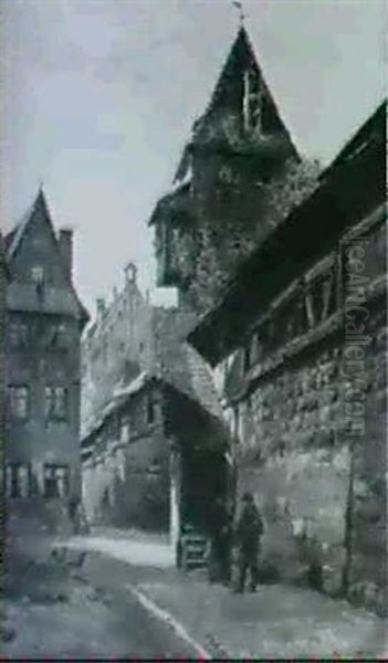 Burgmauer In Nurnberg Oil Painting by August Fischer