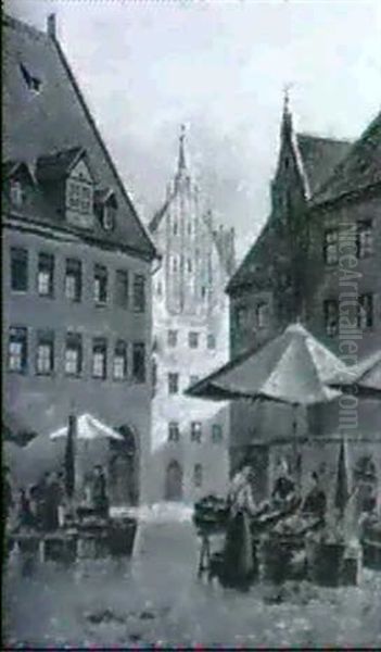 Marktplatz In Einer Franksischen Stadt Oil Painting by August Fischer