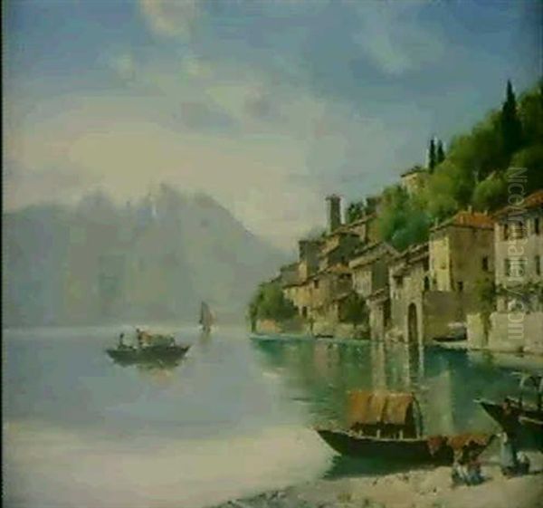 Gandria Am Luganersee Oil Painting by August Fischer