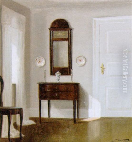 Interior Med Kommode Og Spejl Oil Painting by Edmund Fischer