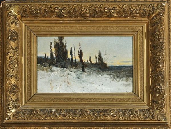 Winterlandschaft Im Schein Der Untergehenden Sonne Oil Painting by Eduard Fischer