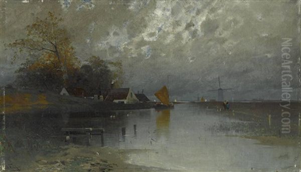 Hollandisches Fischerdorf Oil Painting by Eduard Fischer