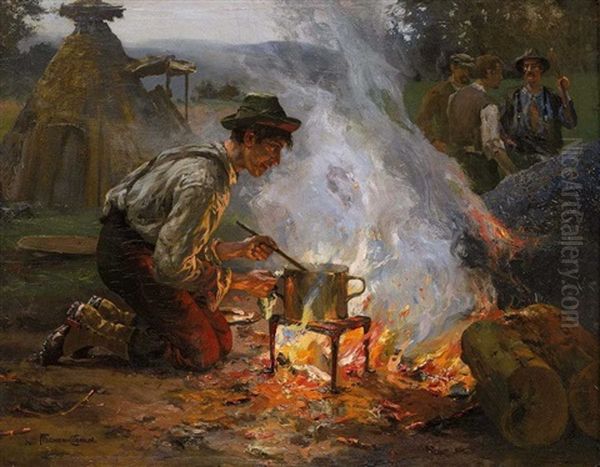 Am Lagerfeuer Oil Painting by Ernst Albert Fischer