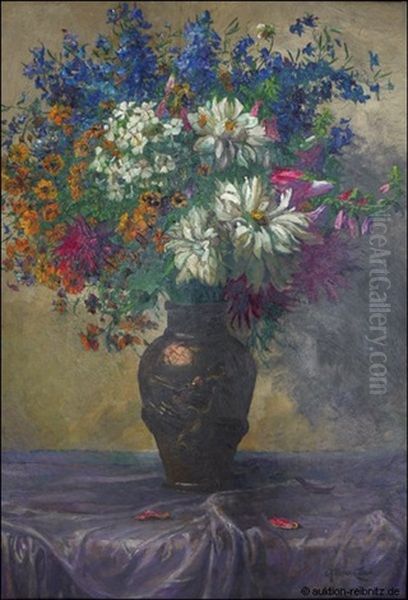 Sommerblumen In Bronzefarbener Vase Oil Painting by Ernst Albert Fischer