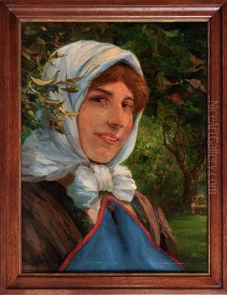 Portrait Eines Madchens Mit Kopftuch Oil Painting by Ernst Albert Fischer