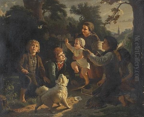 Childhood Amusement Oil Painting by Ernst Albert Fischer