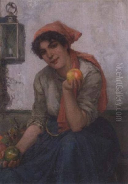 Maiden With Apples Oil Painting by Ernst Albert Fischer