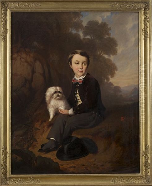 Portrait Of A Boy And His Dog Oil Painting by Ernst Georg Fischer