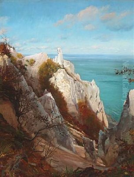 At Mons Klint On A Sunny Day Oil Painting by Hans Christian Fischer