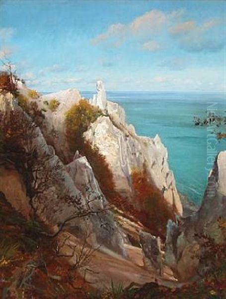 At Mons Klint On A Sunny Day Oil Painting by Hans Christian Fischer