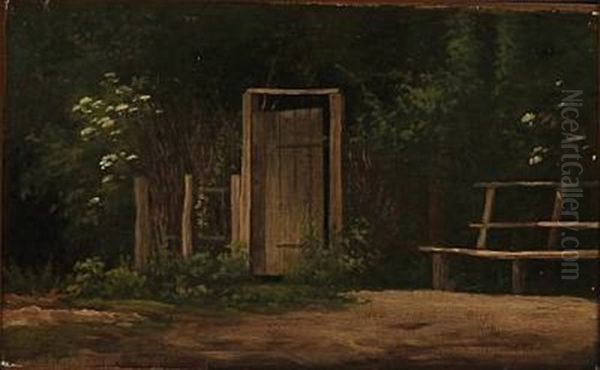 Bench At An Entrance To A Garden Oil Painting by Hans Christian Fischer