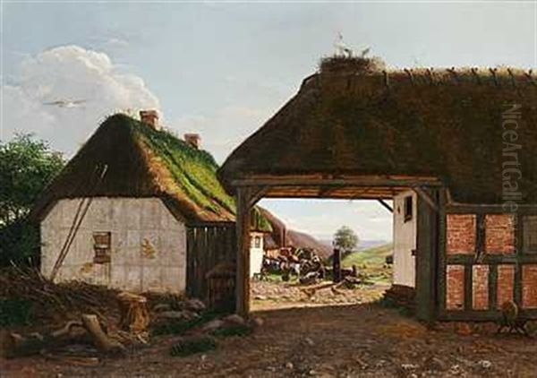 Indkjorsel Til En Jydsk Bonde-gaard Oil Painting by Hans Christian Fischer