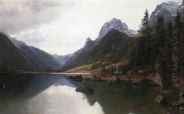 A Mountain River Landscape Oil Painting by Hans Christian Fischer