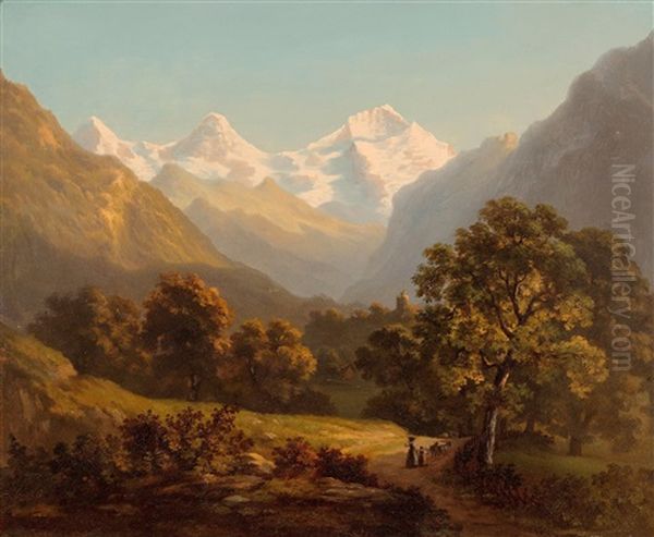 Jungfrau, Monch And Eiger Oil Painting by Heinrich Fischer