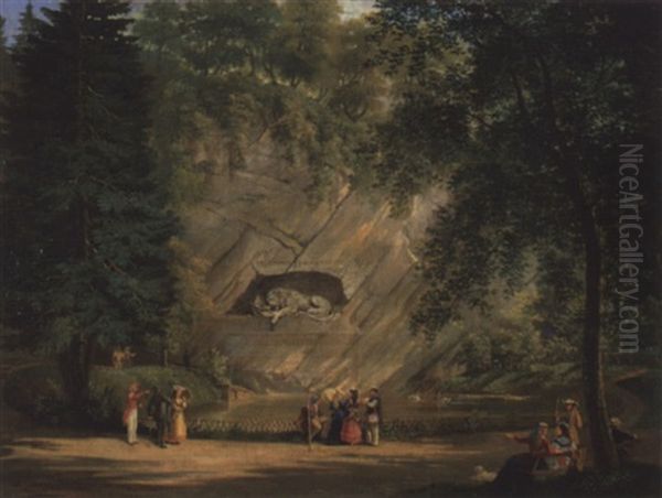 Das Lowendenkmal In Luzern Oil Painting by Heinrich Fischer