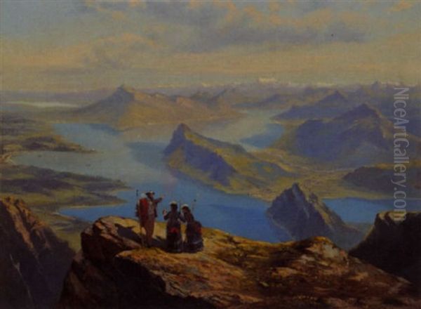 Sicht Vom Pilatus Auf Den Vierwaldstattersee Oil Painting by Heinrich Fischer