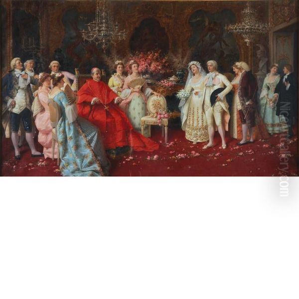 Visit With Cardinal And The Borghese Family Oil Painting by Natale Attanasio