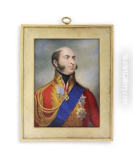 Prince Edward (1767-1820), Duke Of Kent And Strathearn, In Gold-embroidered Red Coat With Gold Aiguillettes, Black Stock Oil Painting by Johann Georg Paul Fischer