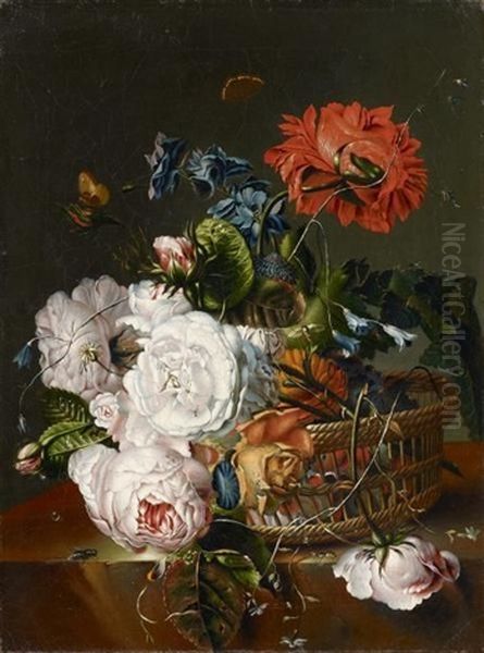 Zwei Gemalde Mit Blumenstillleben (2 Works) Oil Painting by Joseph Fischer