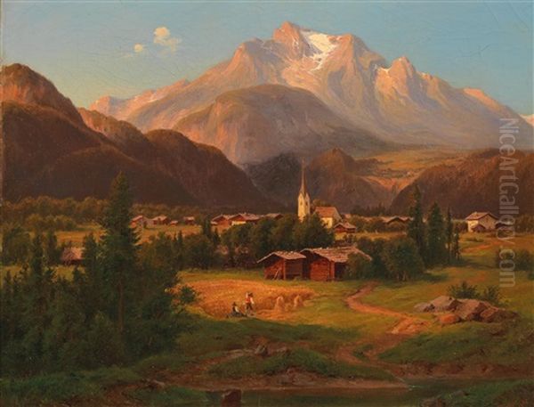 View Of The Salzkammergut Oil Painting by Ludwig Fischer