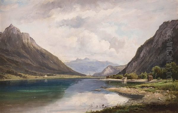 Achensee In Tirol Oil Painting by Ludwig Fischer