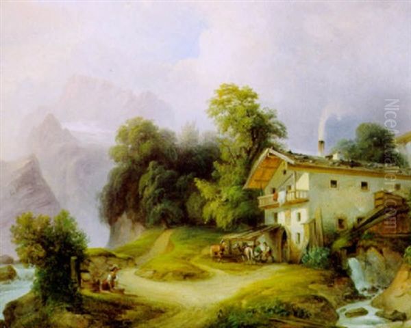 Schmiede Am Konigssee Bei Berchtesgaden Oil Painting by Ludwig Fischer