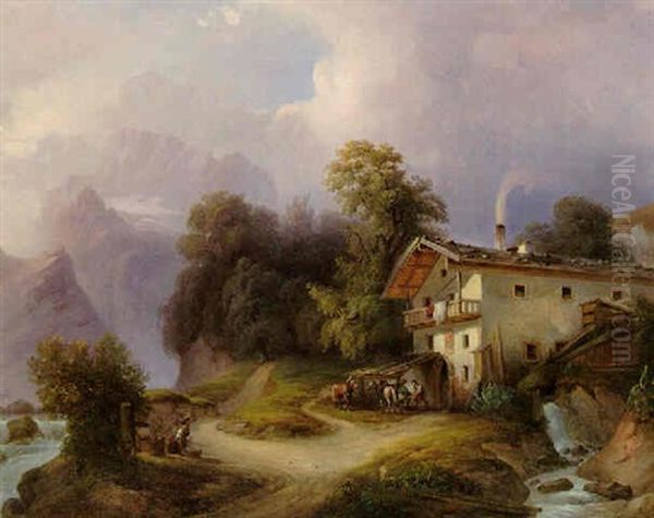 Schmiede Am Konigssee Bei Berchtesgaden Oil Painting by Ludwig Fischer